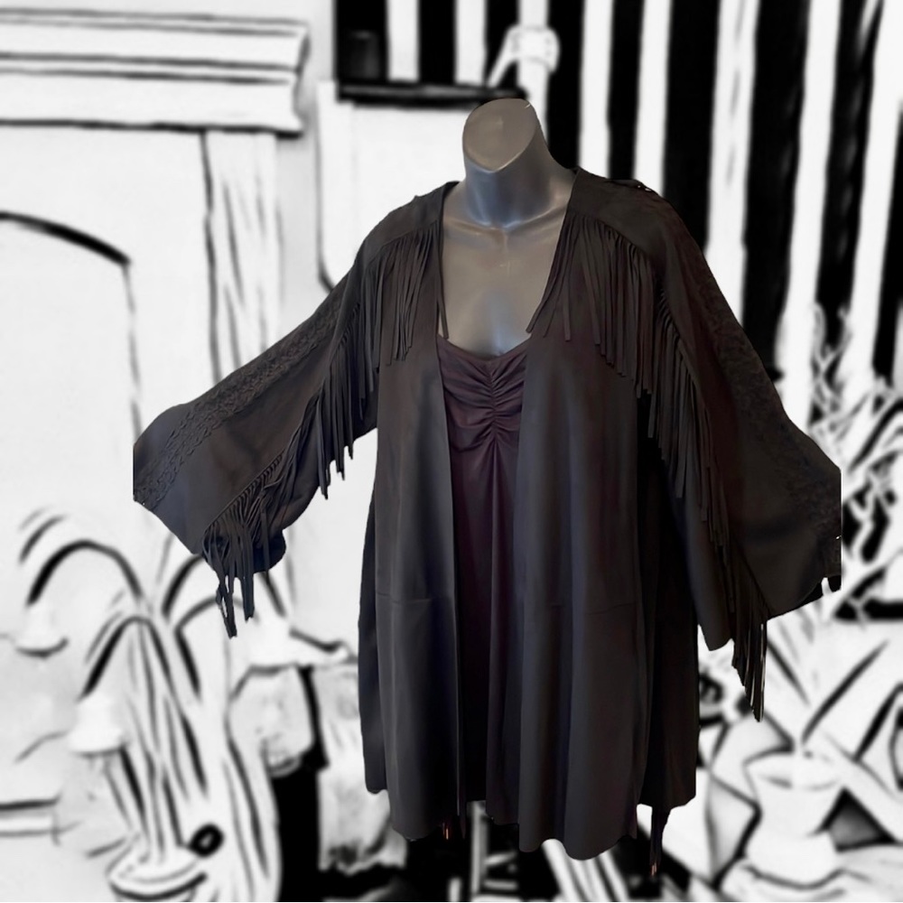 Fantastic Fringe Zara Woman Deep Black Faux Suede Coat, Pockets Size M BNWOT